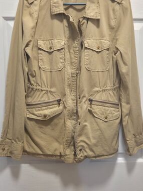 Velvet Beige Utility Jacket with Multiple Pockets